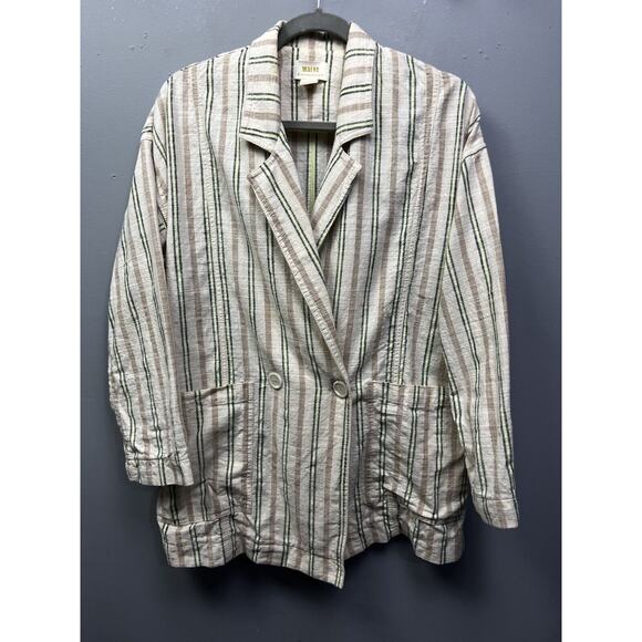 Anthropologie Maeve Blazer Womens Small Danielle Striped Jacket‎ Cotton Pockets - Picture 1 of 7